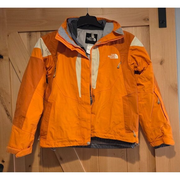 North Face Jacket Womens Small Orange HyVent 3-in-1 Hooded Waterproof Coat - Picture 1 of 16